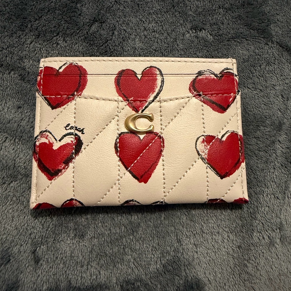 Coach Cream and Red Heart Card Holder